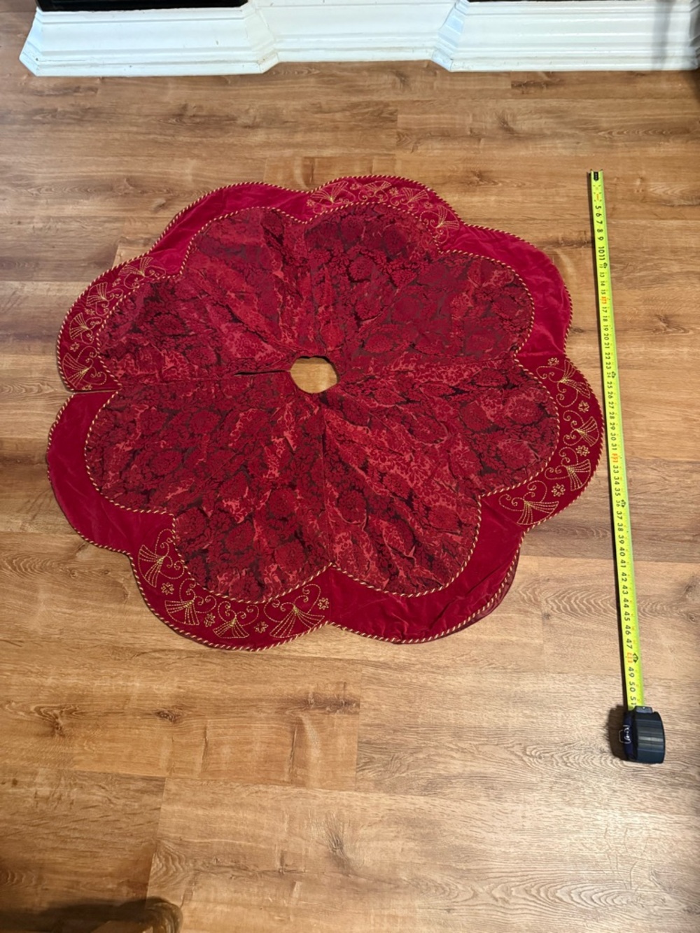 Embroidered Red Velvet Holiday Tree Skirt